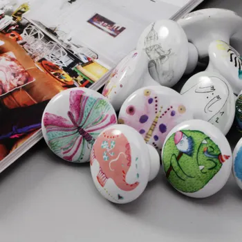 

1PCS Ceramic Cartoon Art Style Handles and Knobs Children Room Country Drawer Round handle Door Pulls Furniture Hardware