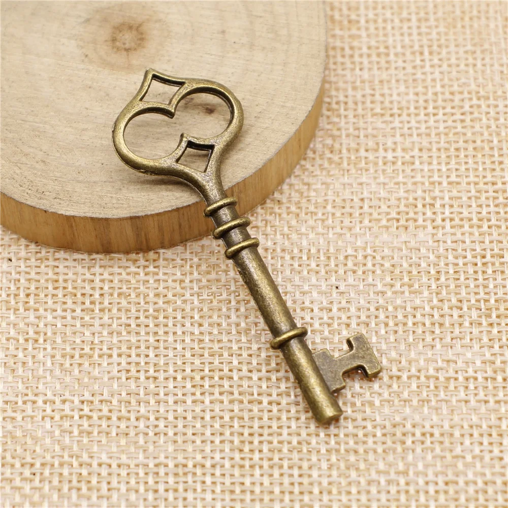 

free shipping 12pcs 60mm antique bronze key charms diy retro jewelry fit Earring keychain hair card pendant accessories