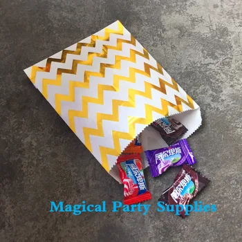 

Baby Shower Favor 100pcs Gold Foil Chevron Favor Paper Bags/Gold Chevron Candy Bags Birthday Party Gift Snack Treat Bags