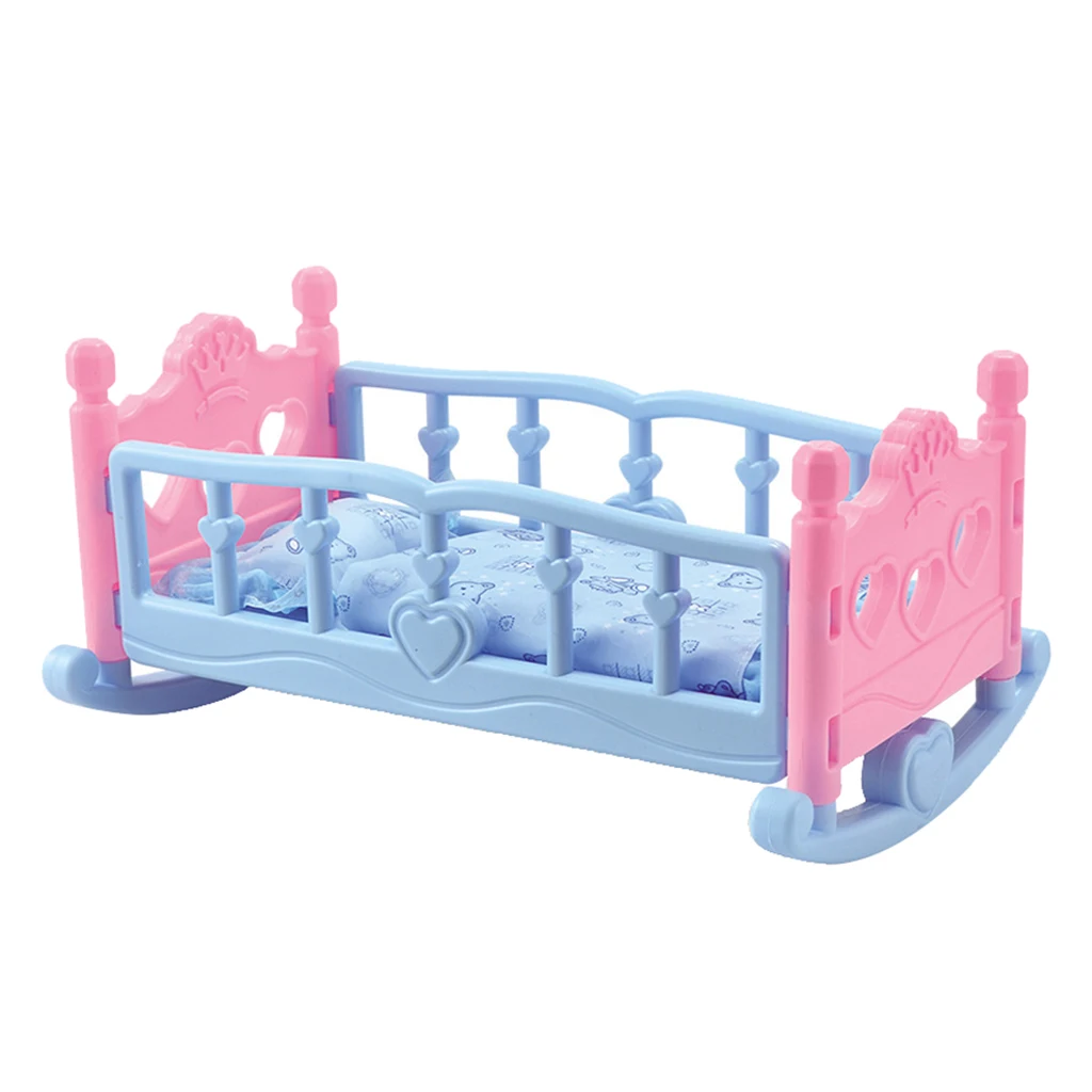 Doll Furniture Rocking Baby Doll Cradle Bed Bedding For 10 Inch Doll Decor