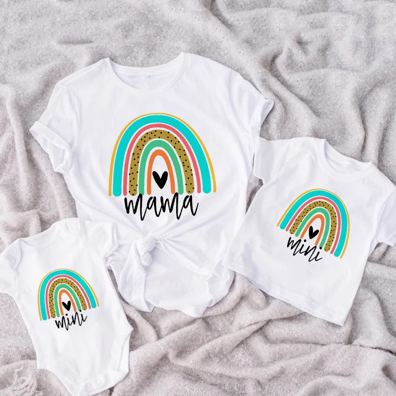 Rainbow Mother Daughter T shirts Summer 