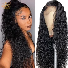 150% плотность 360 Кружева Фронтальная волна парики предварительно сорвал с волосами младенца бразильский кружевно парик с волосами Реми солнечного света 360 синтетический фронтальный парик