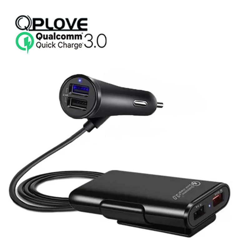 Автомобильное зарядное устройство QPLOVE, четыре USB отверстия, длинная линия, 8А, адаптер, поддержка мобильного телефона, MP3, MP4, электронные аксессуары, быстрая зарядка - Название цвета: Quick Charger