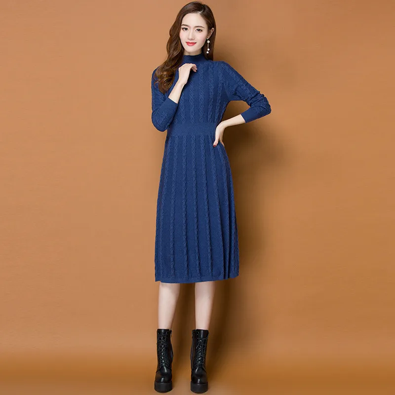 New Fashion 2019 Autumn Winter Women Long Sweater Dress Pullovers Warm