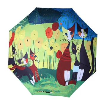 

Famous Oil Painting Umbrella Women Anti-uv Parosal Waterproof Umbrellas Cat paraguas