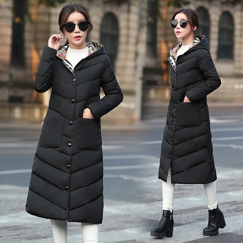 

2018 New Style Cotton-padded Clothes Women's Long Thin Slim Fit over-the-Knee-Style Elegant down Jacket Cotton-padded Clothes Ko