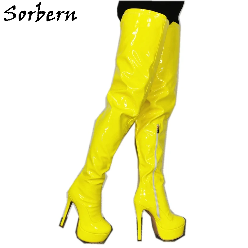 yellow thigh high heels