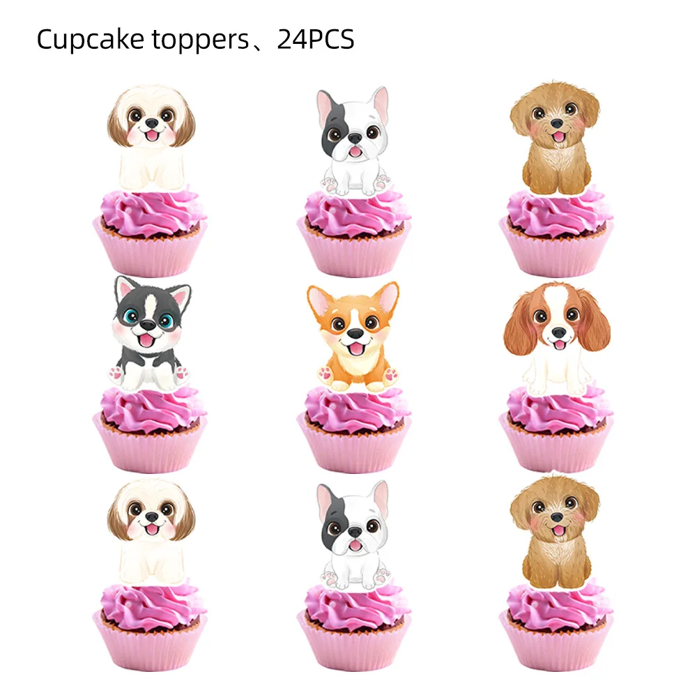 24pcs Cute Puppy Cake Topper For Pet Theme Party Supplies Dog Cupcake