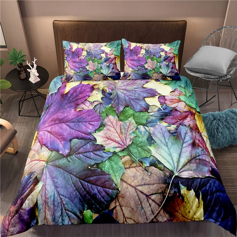 

2/3 Pieces Colored Leaves Bedding Sets 3D Print Colorful Autumn Duvet Cover Single Queen King Bed Quilt Cover Luxury Cover Set