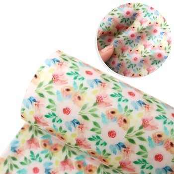 

David accessories 20*34cm Flower Printed Jelly Synthetic Leather Sheets DIY Bow Bag Shoes Material Faux Leather Fabric,1Yc9848