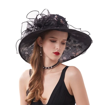 

Big Floral Print Sun Hat For Women Wide Brim Summer Foldable Beach Hats 2019 New Organza Kentucky Derby Hat Fedoras Ladies M189