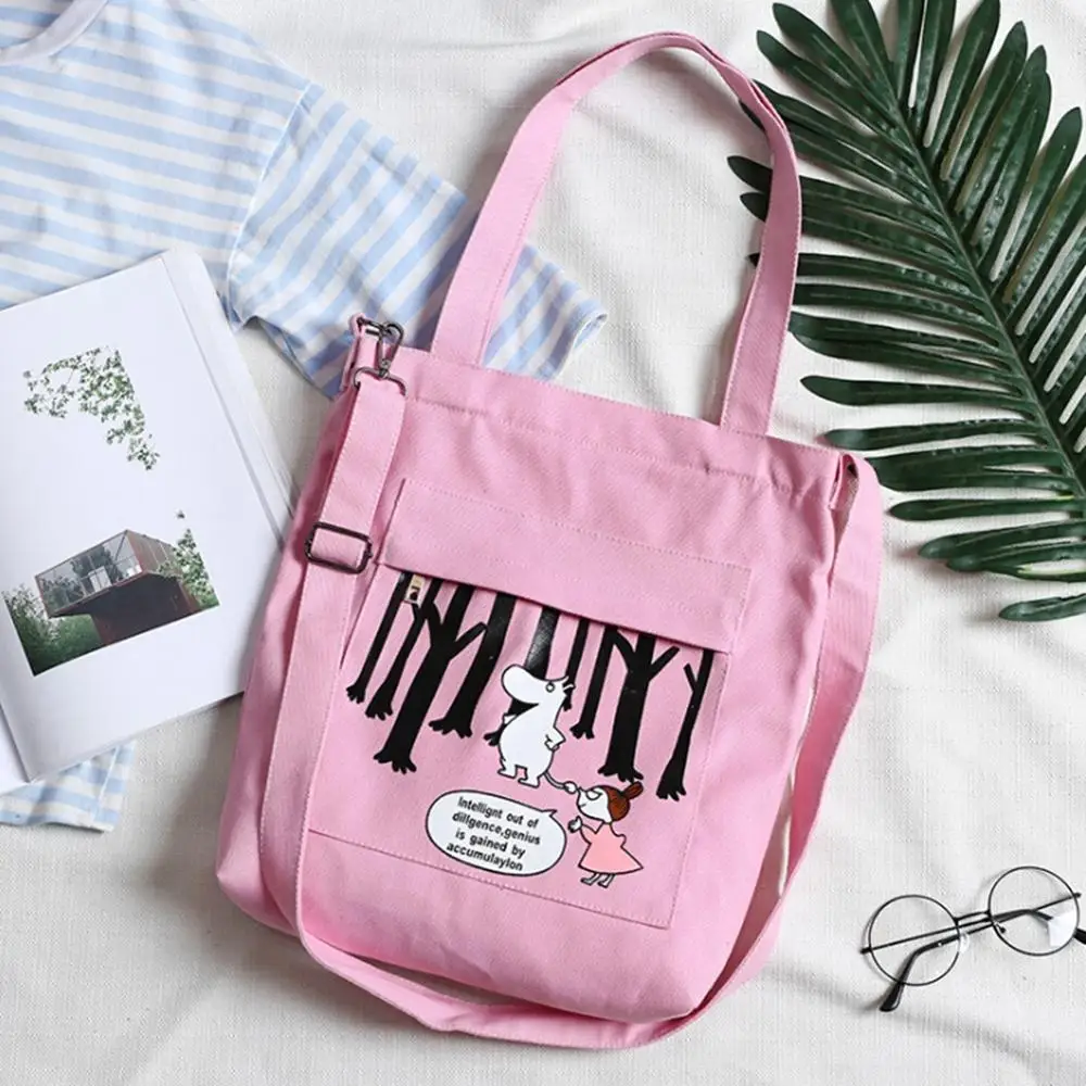 

Cute Cartoon Pattern Zipper Type Canvas Bag Shoulder Bag Portable Dual-use Bag Travel Storage Bag New