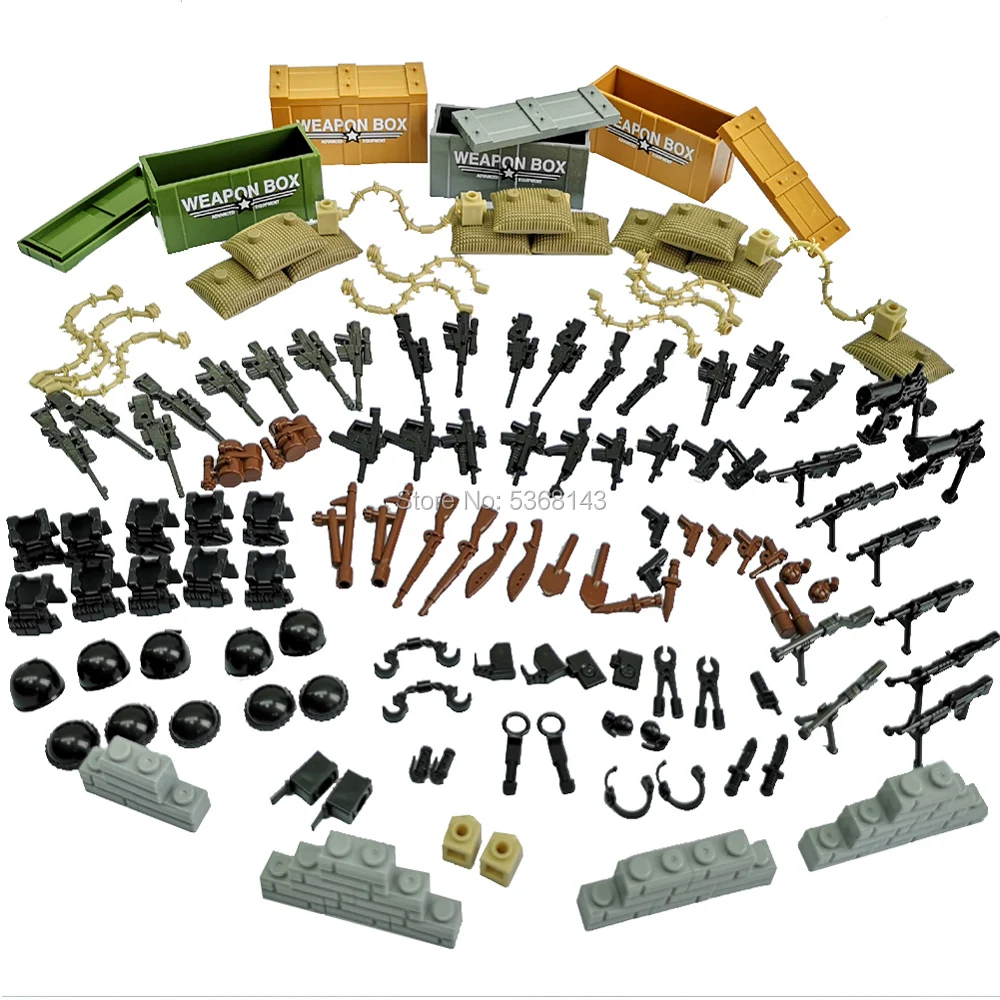  Custom Military Army Legoed Weapons and Accessories Set，Accessories - Hats Weapons Tools Military B
