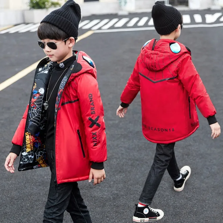 Children Clothing Winter Cotton Jacket For Boys Thick Hooded Warm Coat Kids Snowsuit Waterproof Spider-Man Parka 4-14 Years Old