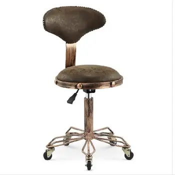 

Height Adjustable Nail Embroidery Chairs with High Elastic Sponge Retro Bronze Barber Chair Rotate Lift Beauty Stools