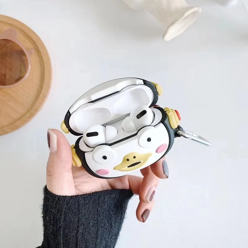 Чехол для наушников с 3D забавным пингвином для Airpods Pro 3 чехол милый мягкий силиконовый чехол для Apple Air Pods чехол с брелком