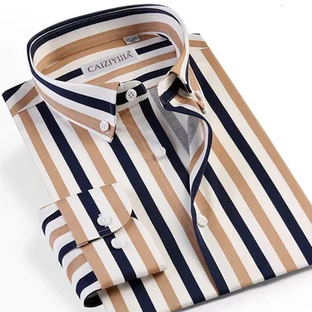 

Men's Fashion Multi Color Striped Long Sleeve Shirt Pocket-less Design Button Down Collar Standard Fit Smart Casual Tops Shirts