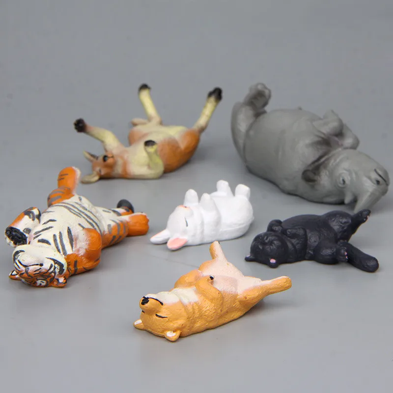 6pcs Japanese sleeping zoo animal Figure collection Shiba Inu Hippo black cat kangaroo Bengal tiger bunny figure Toys Decoration | Украшения