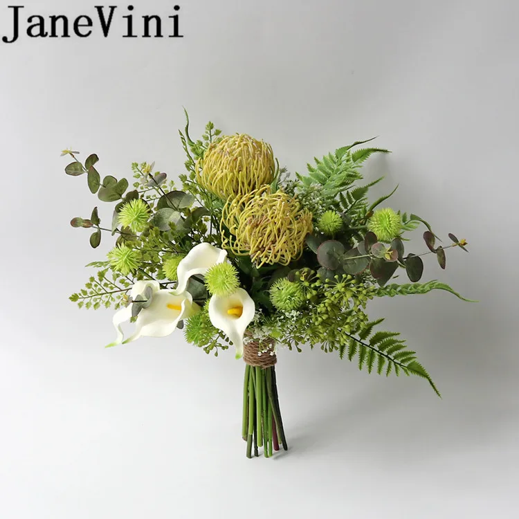 JaneVini западный стиль зеленые невесты цветок сад свадебный букет искусственная белая Калла Лилия шелковые свадебные букеты Флорес Boda