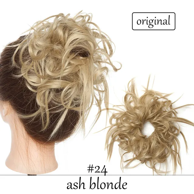 HAIRRO 80g Straight Donut Chignon Hairpieces Synthetic Ombre Elastic Updo Chignon Fluffy Messy Scrunchies Hair Bun For Women ash blonde-45g