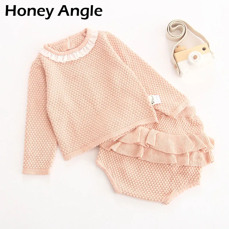 Honey Angle/осенне-зимний вязаный комплект одежды для малышей, свитер с длинными рукавами и штаны для малышей, комплект одежды из 2 предметов