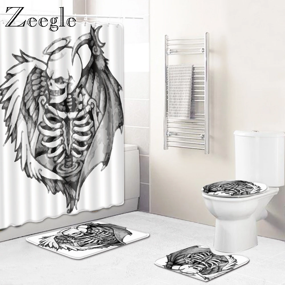 Zeegle Halloween Mat for Bathroom Decoration Creative Bath Mat Set Washable Flannel Anti Slip Entrance Doormat Toilet Seat Cover