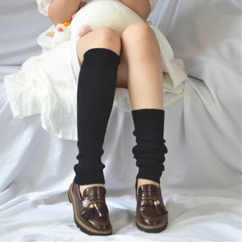 Women Leg Warmers Knee Stockings Leggings Warm Boots Leg Punk Solid Black Cool Knit Long Sock Japan Anime JK Girl Loose Socks