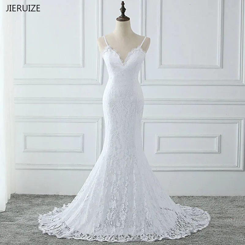 

JIERUIZE Vintage Lace Appliques Mermaid Boho Wedding Dresses Backless Beach Wedding Gowns Summer Bride Dress