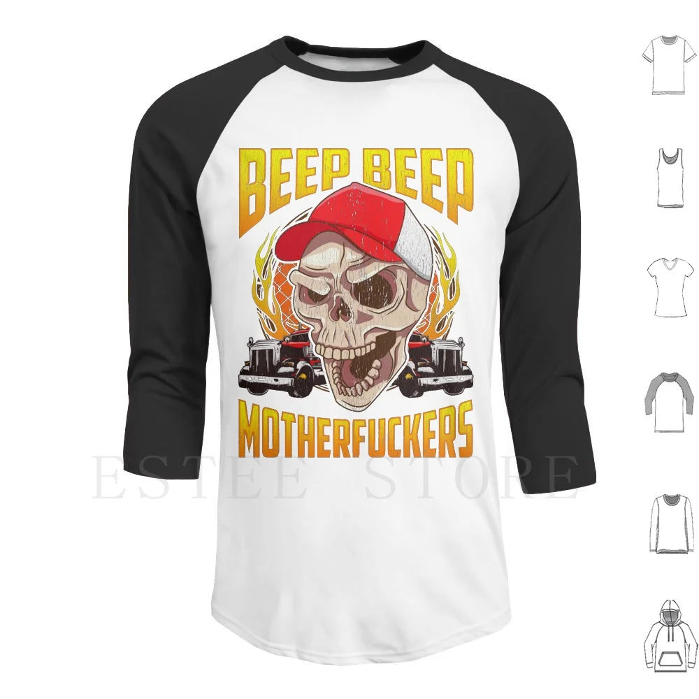 Beep Beep Skull Vintage Skull Truck Driver Felpa Con Cappuccio Manica Lunga Truck Driver Truck Driver Truck Truck Driver Dad Truck