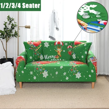 

Christmas Santa Claus Waterproof Sofa Cover Elastic Universal Slipcover Tight Wrap Sectional Couch Armchair Cover Living Room