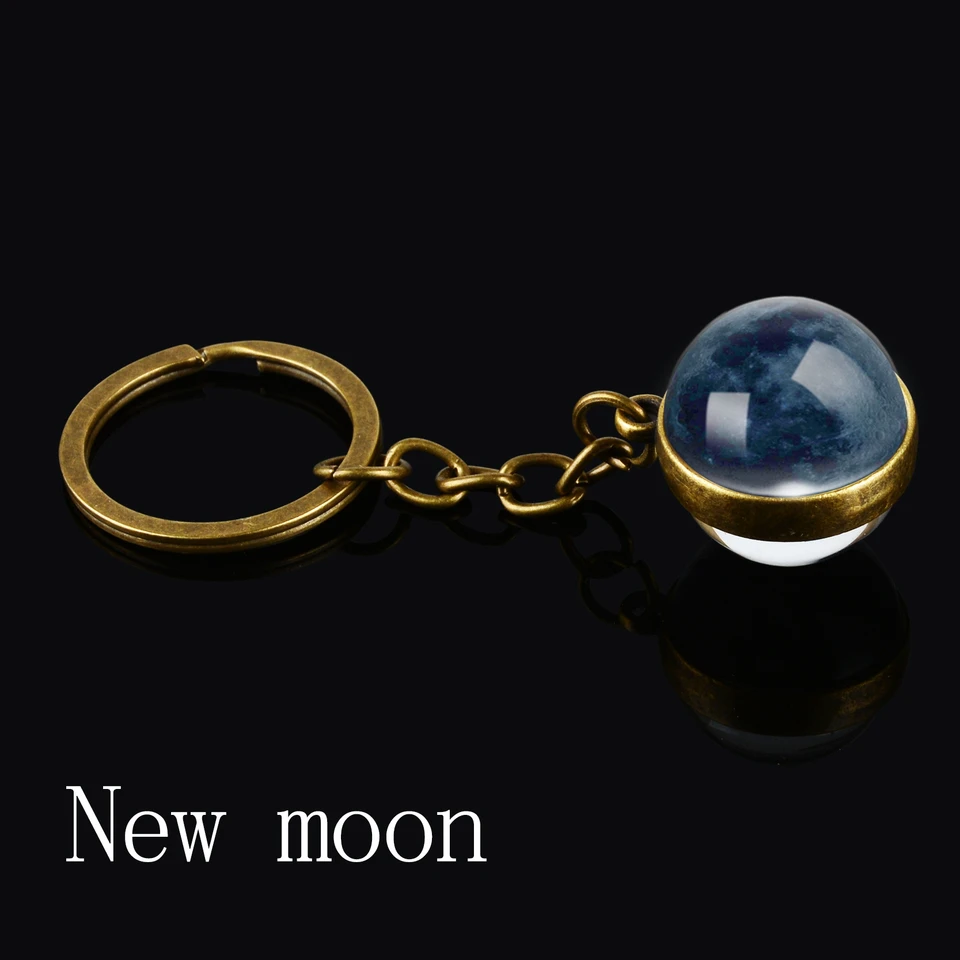 Moon Phase Image Keychain Planet Nebula Space Keyrings Galaxy Universe Moon Earth Sun Mars Solar System Double Sided Glass Ball