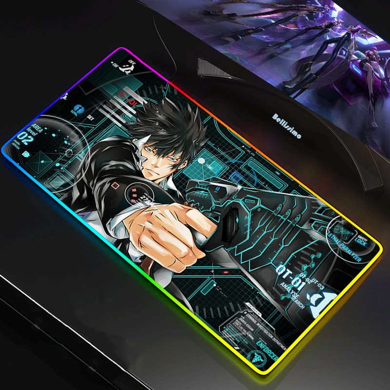 Светодиодный RGB XXL коврик для мышки с аниме геймер противоскользящей резиновой