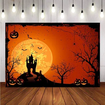 

Happy Halloween Photography Backdrop Pumpkin Lanterns Castle Moon Kids Children Party Photo Studio Backdrop Photo Prop