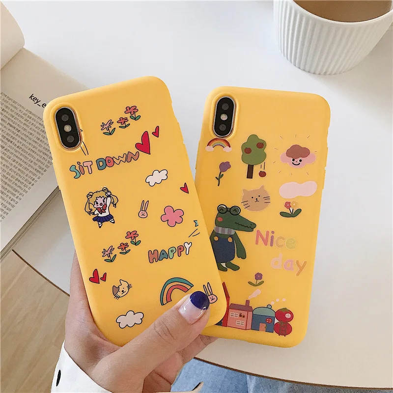 Желтый чехол с животными для iphone 6s plus 6 8 7 8plus xr x xs max мягкий прозрачный из ТПУ |