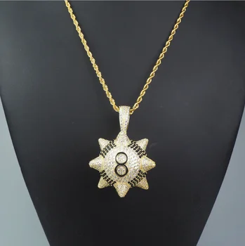 

European and American hip-hop meteor hammer number 8 zircon inlaid jewelry men's necklace pendant