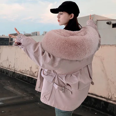 pink Натуральным лисьим зимние меховые Шубы женские куртки Натуральный Мех Подкладка толстый с капюшоном пуховики - Цвет: pink