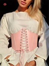 

Tossy Pink Women Leather Corset Belts For Women Wide Waist Red Dress Belt Sweet Vintage Cropped Corset Underbust Body Bustier