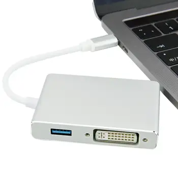 

Type C to HMDI VGA DVI USB 3.0 4-in-1 4K Male to Female Hub Adapter Transmitter