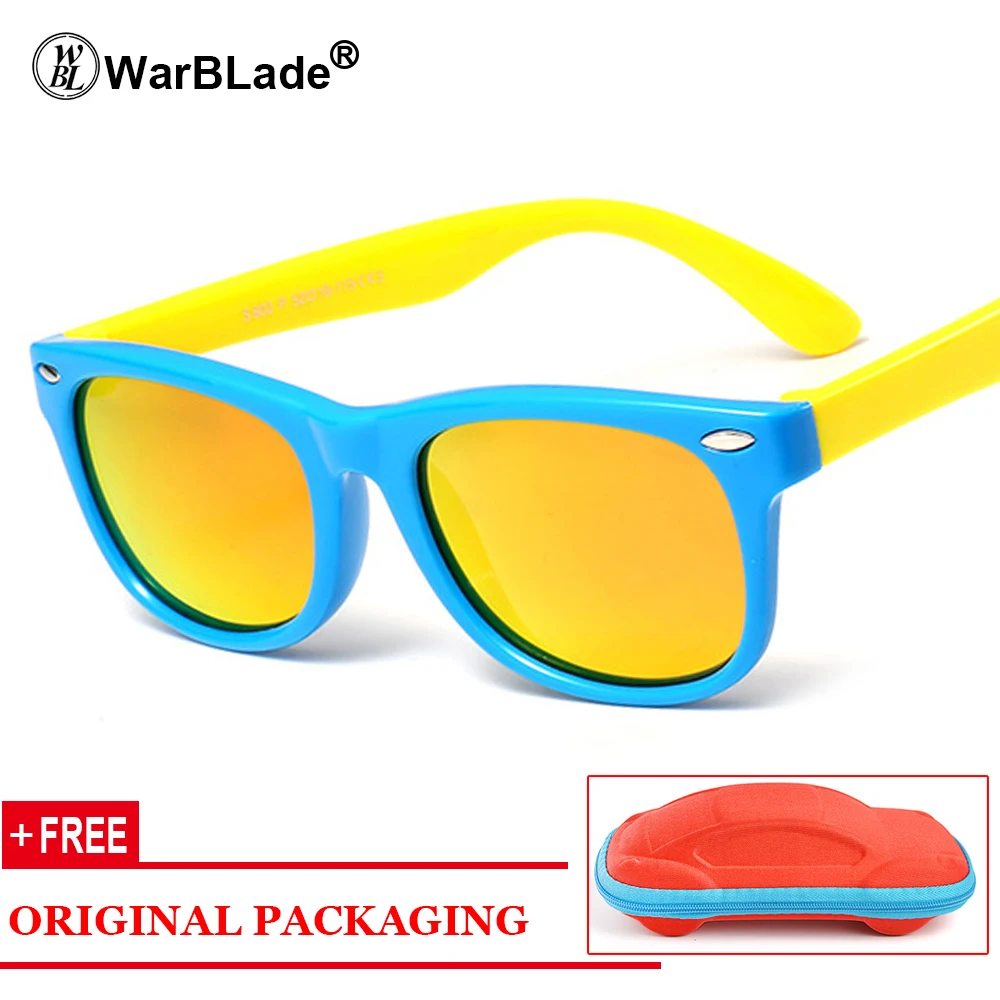 blue red lens WarBLade поляризованные солнцезащитные очки для безопасности ребенка с покрытием TR90 гибкие очки детские UV400 очки для мальчиков и девочек oculos с чехлом - Цвет линз: blue red lens