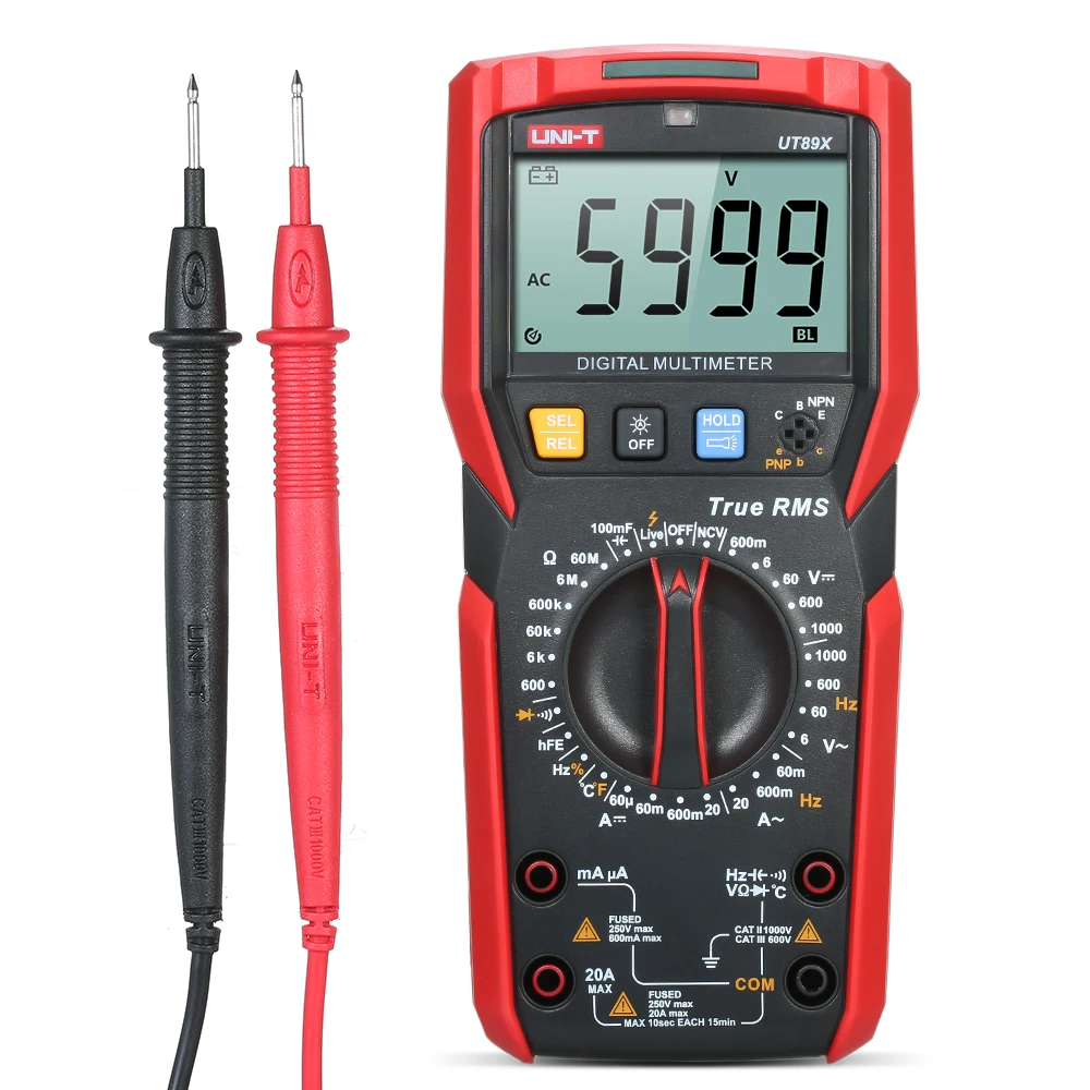 UNI-T UT89X Цифровой мультиметр 6000 отсчетов ЖК-Дисплей True RMS измерение AC/DC напряжение Емкость Частота Диод тестер