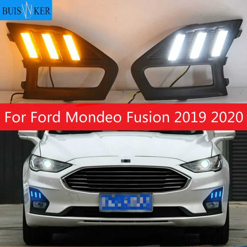 

Желтое реле поворота для Ford Mondeo Fusion 2019 2020, водонепроницаемая автомобильная лампа DRL, светодиодсветодиодный дневные ходосветильник