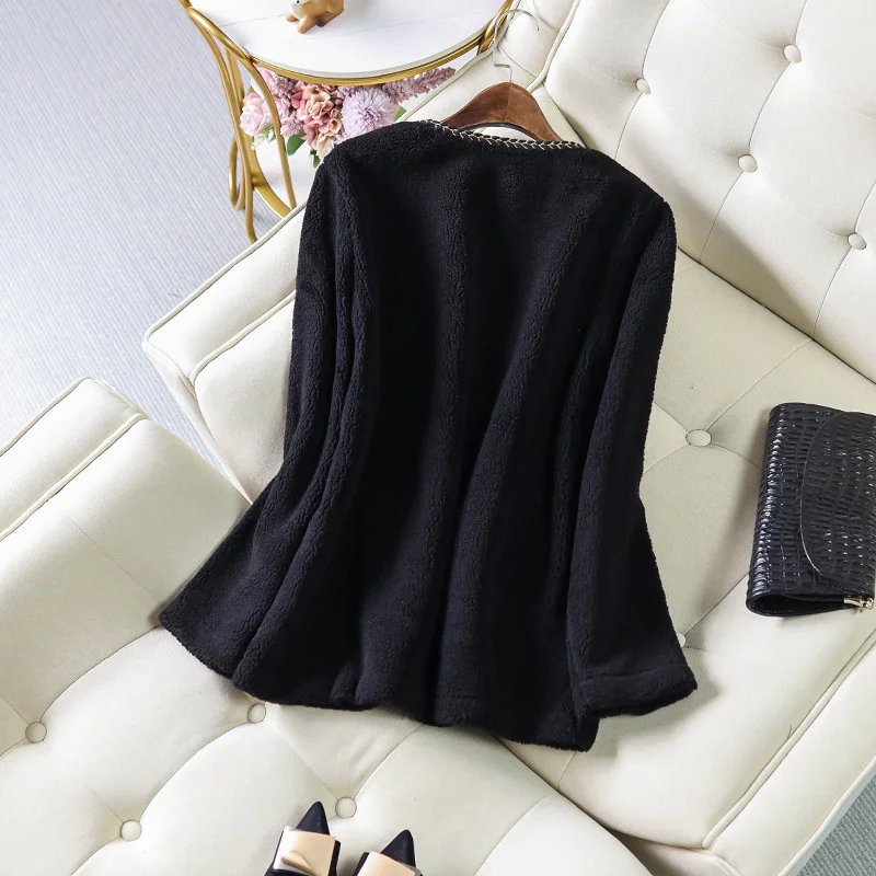 

Женское твидовое короткое пальто, черная однобортная офисная куртка с круглым вырезом, прямая куртка с длинным рукавом, Осень-зима