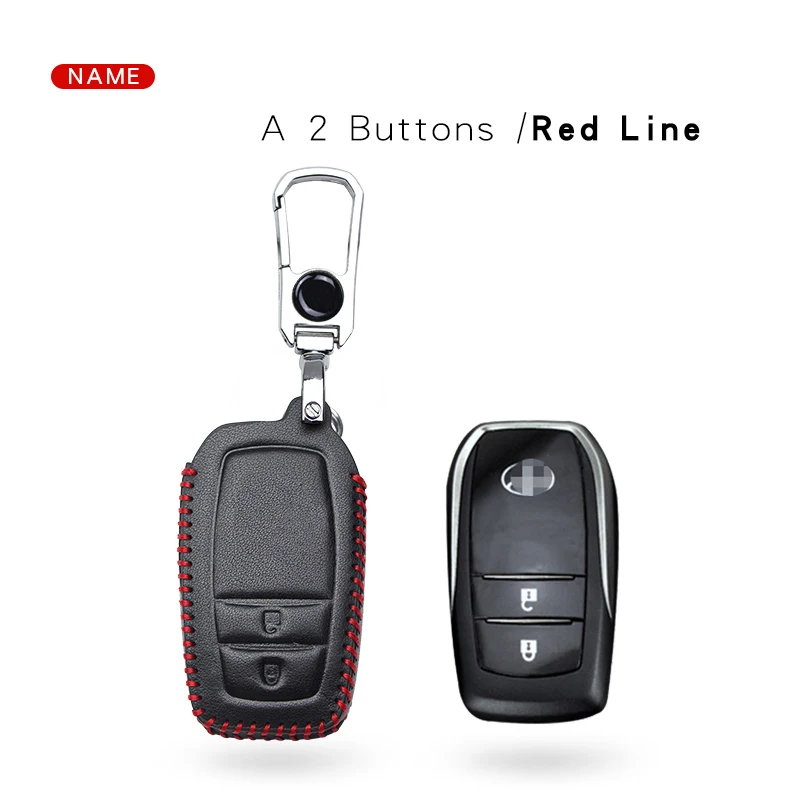 Кожаный чехол для ключей автомобиля для Toyota Auris Corolla Avensis Verso Yaris Aygo Scion TC IM Hilux Fortuner Land Cruiser - Название цвета: XK016-2-redline