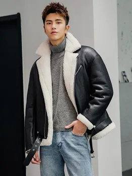 

Genuine Leather Jacket Men Winter Real Fur Coat Shearling Motorcycle Jacket Man Fashion Men's Leather Jacekts 19188 KJ3322