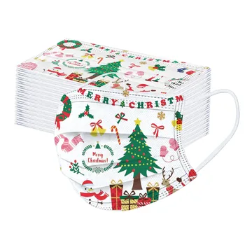 

50PC Children Disposable Face Mask Christmas Cartoon Print Mask 3 Ply Ear Loop Anti-pollution Windproof Non-woven Masks Masque