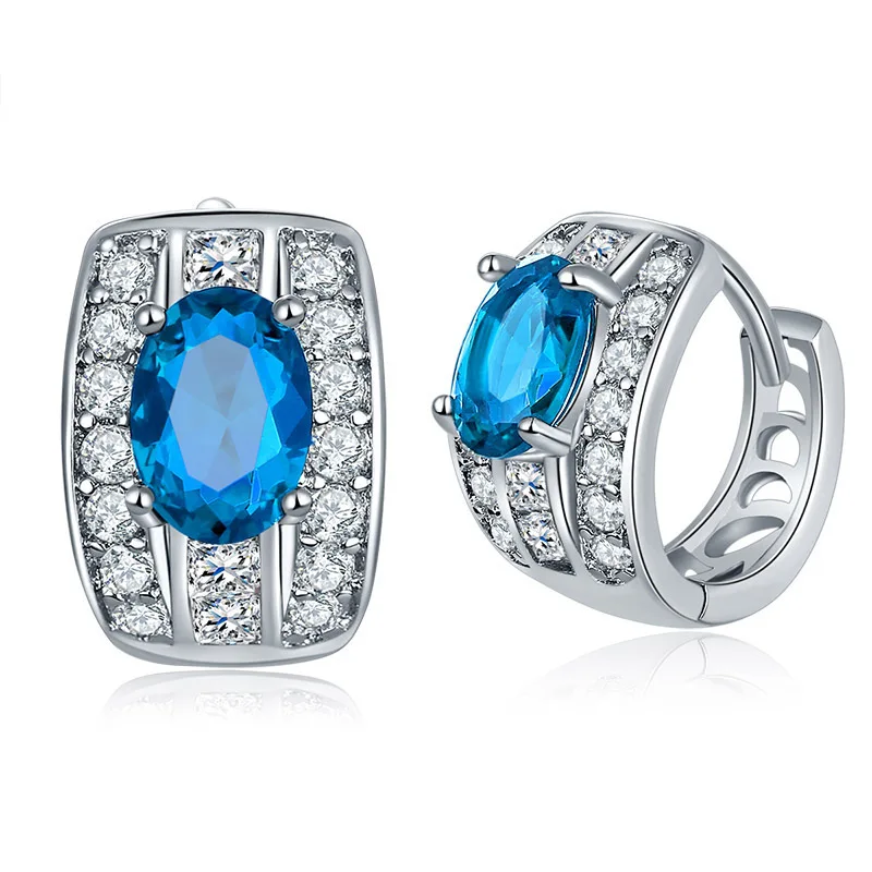 light blue Серьга в виде кольца, Роскошные, полностью проложенные, CZ, Помолвочные, белый, маленький золотого цвета, круглые серьги-кольца для женщин, девушек, серьги - Окраска металла: light blue