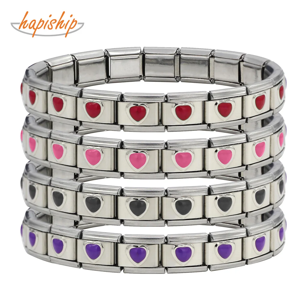 

Hapiship 2018 New Product Women Men Fashion Style Jewelry 9mm Width Color Heart Stainless Steel Elastic Bracelet Bangle G049