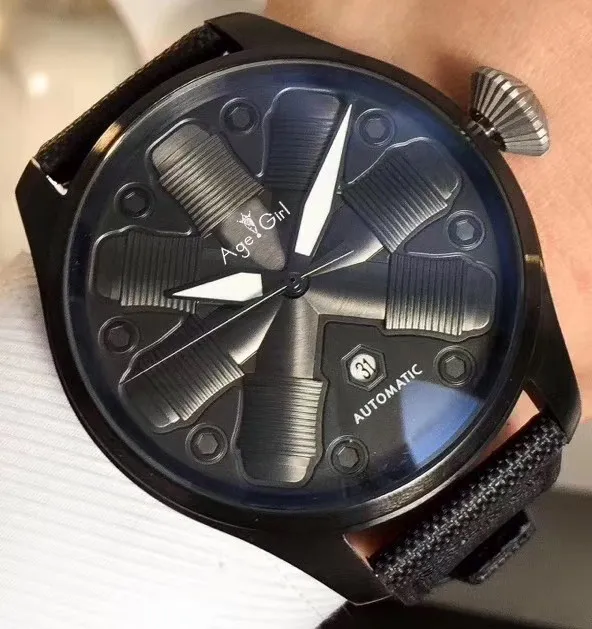 

Luxury Brand New Men Automatic Mechanical Pilot's Navy Limited Stainless Steel Sapphire Full Black Case Canvas Leather Watch AAA