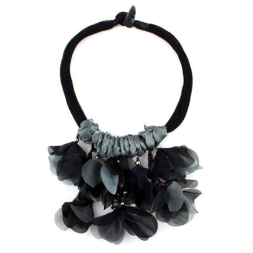 Массивное шелковое ожерелье с подвеской в виде цветка из акриловых кристаллов, большое массивное ожерелье для женщин, Цветочная брендовая цепочка, праздничная цепочка, ожерелье, подарок - Окраска металла: black