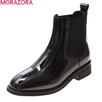 

MORAZORA 2021 New Hot Sale Women Boots Low Heel Square Toe Autumn Winter Ankle Boots Top Quality Sheepskin Ladies Shoes
